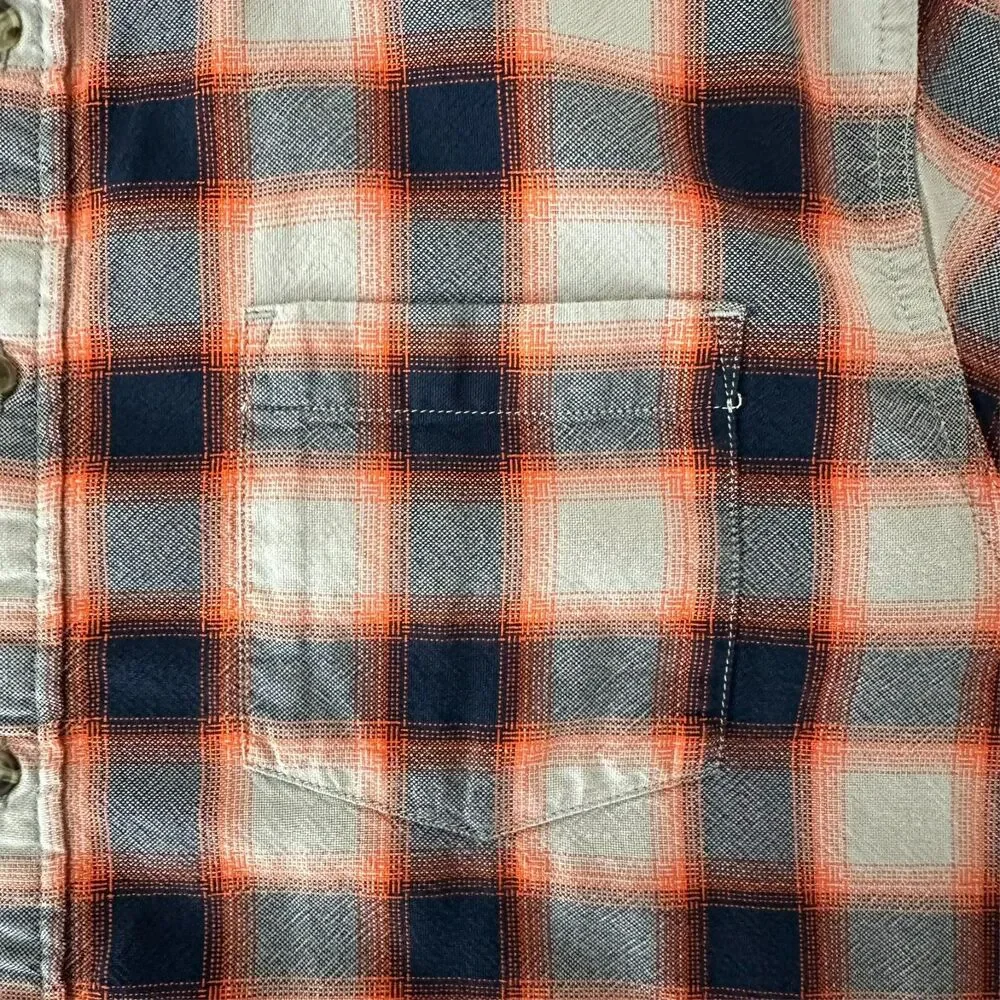 The North Face Plaid Camp Shirt Men's M Orange Blue Short Sleeve Hiking Outdoor